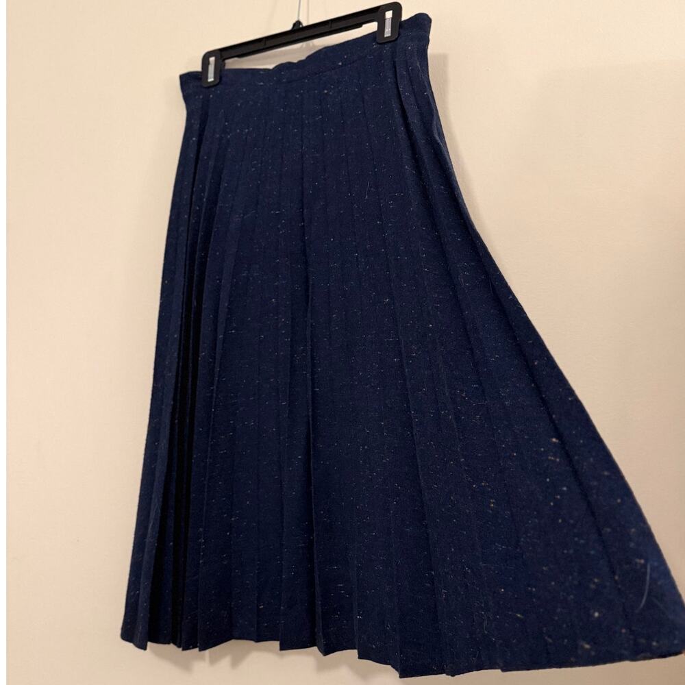 Vintage Blue Pleated Wool Skirt | Classic Midi | Size S